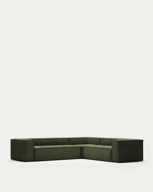 Blok green thick corduroy 5-seater corner sofa 320 x 290cm/290 x 320cm FSC Mix Credit