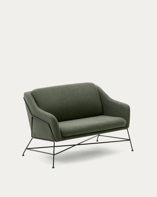 Brida 2-seater sofa in green and steel legs with black finish, 128 cm