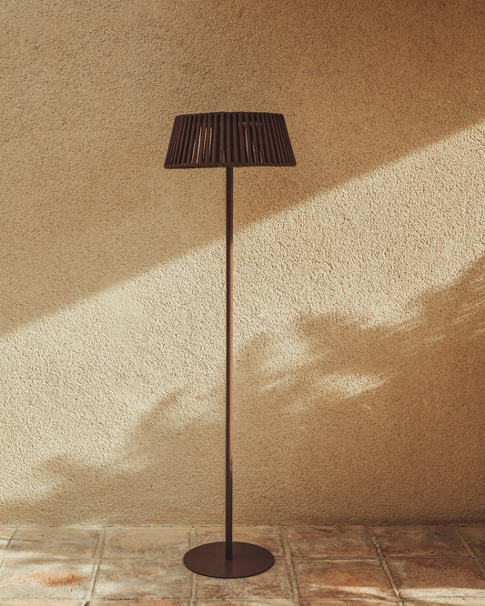 Aldet outdoor solar floor lamp in brown flat rope cord with metal base Ø46cm