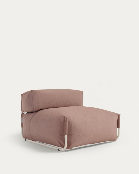 Square modular 100% outdoor sofa pouffe w/ backrest, terracotta, white aluminium 101x101cm