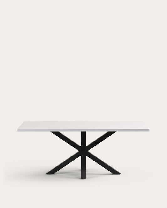 Argo table in melamine with white finish and steel legs with black finish 200 x 100 cm