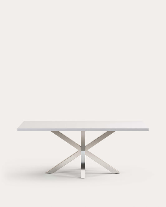 Argo table in melamine with white finish and stainless steel legs, 200 x 100 cm
