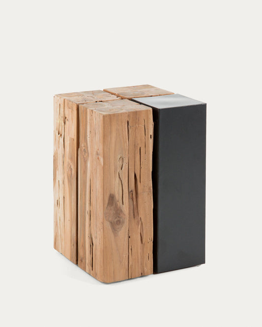 Kwango solid teak wood and metal side table, 29 x 45 cm