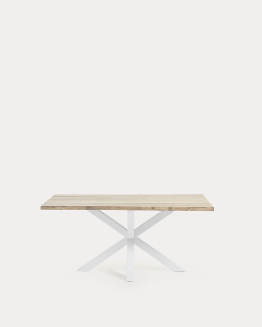Argo oak veneer table with a whitewashed finish and white steel legs, 160 x 90 cm