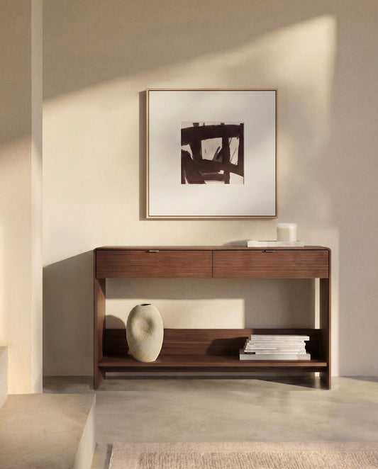 Norlen console with 2 drawers and shelf in walnut veneer FSC Mix Credit 120 x 81 cm