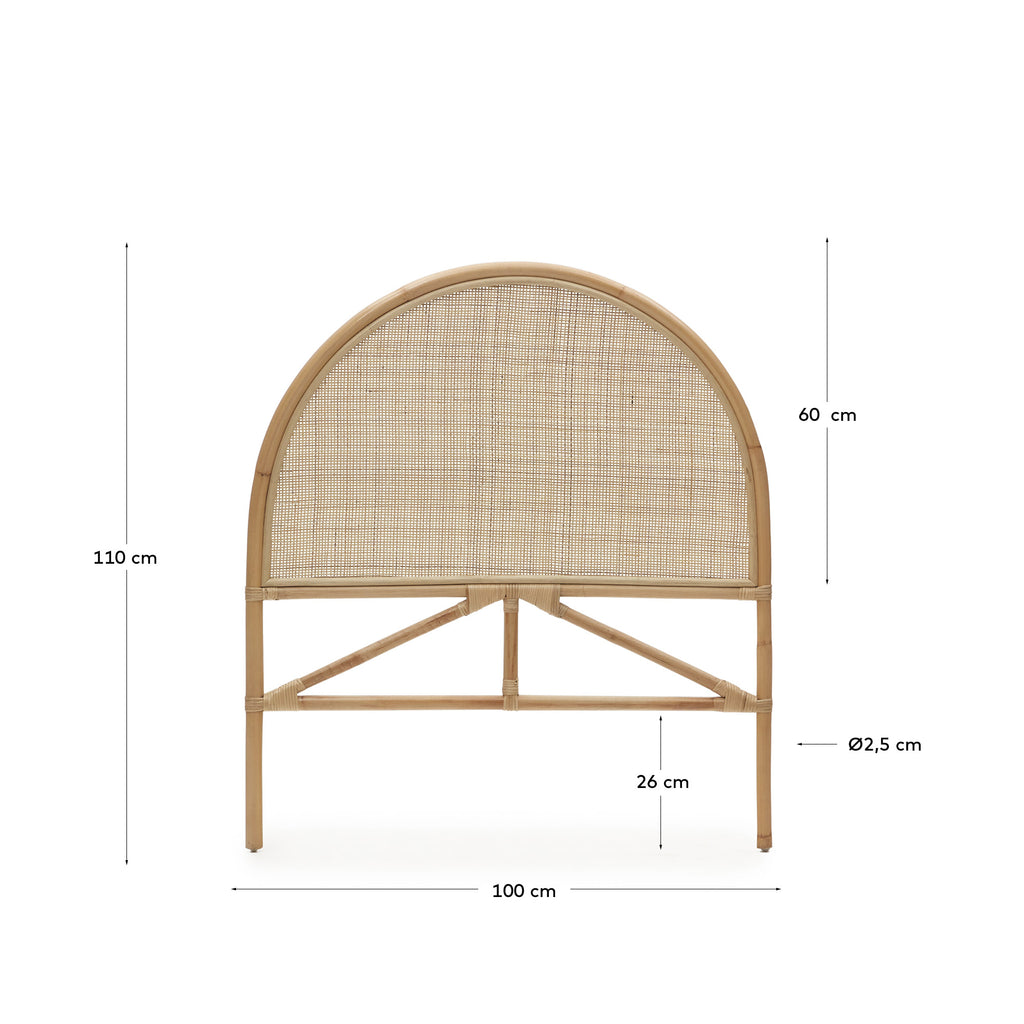 Quiterie round rattan headboard with a natural finish, 90 cm