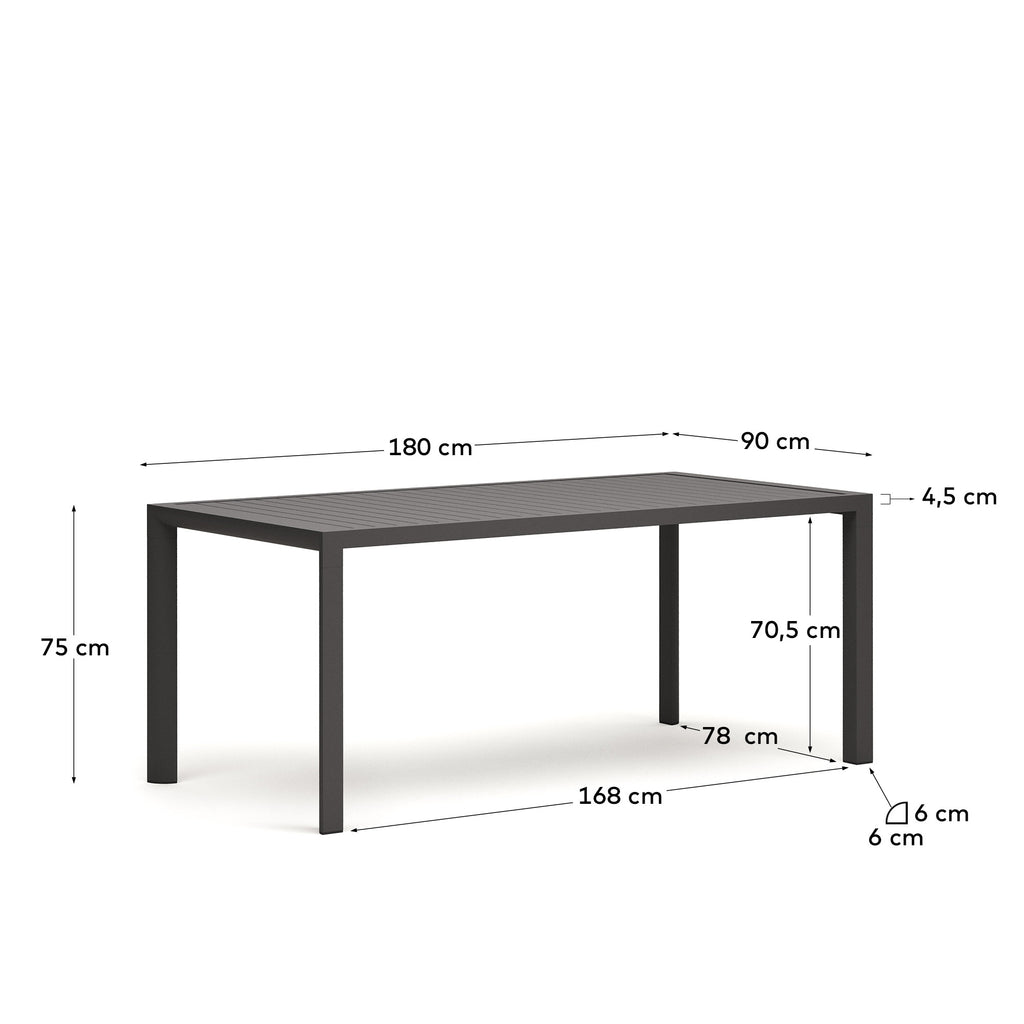 Culip aluminium outdoor table in powder coated grey finish, 180 x 90 cm