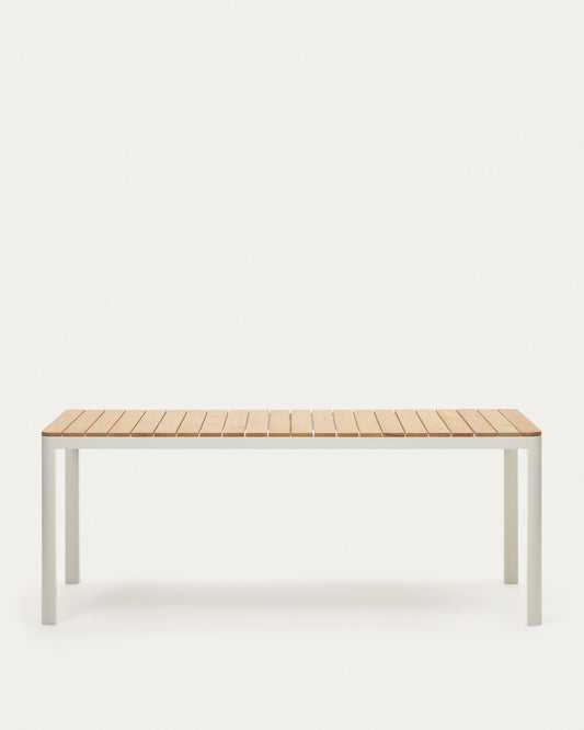 Bona aluminium and solid teak table, 100% outdoor suitable with white finish, 200 x 100 cm