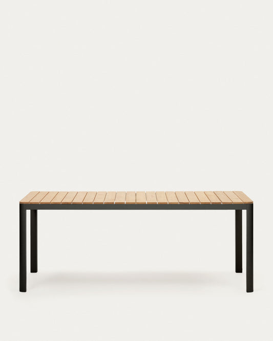Bona aluminium and solid teak table, 100% outdoor suitable with black finish, 200 x 100 cm