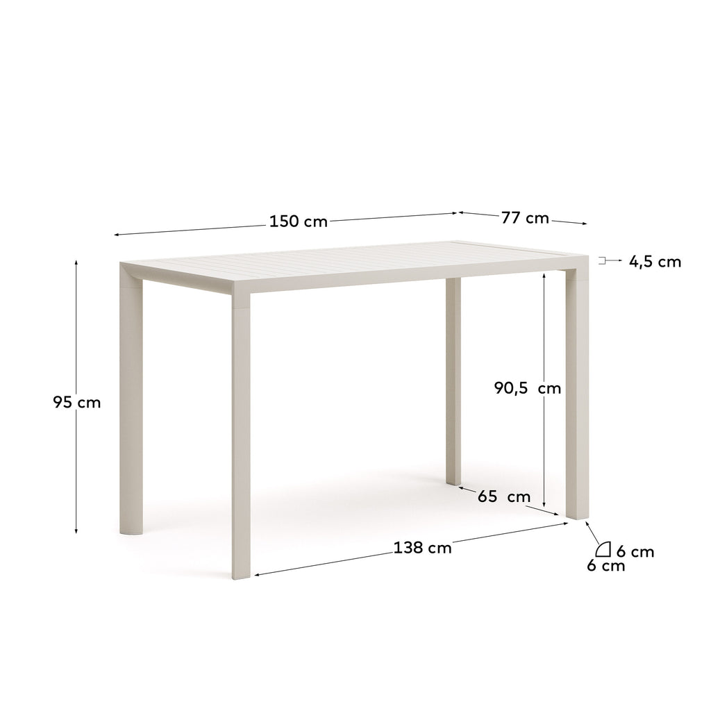 Culip aluminium outdoor bar table in powder coated white finish, 150 x 77 cm