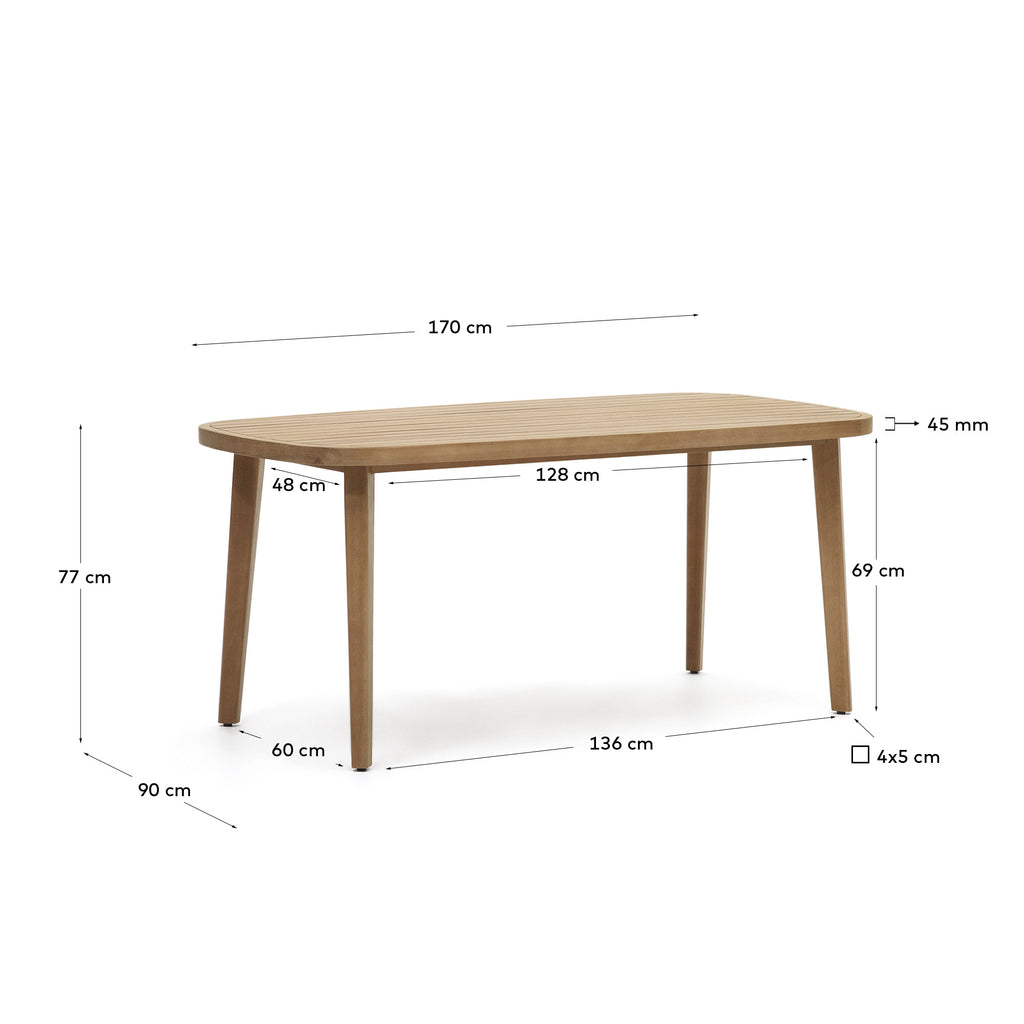 Maset 100% outdoor suitable table in solid eucalyptus wood, 170 x 90 cm, FSC