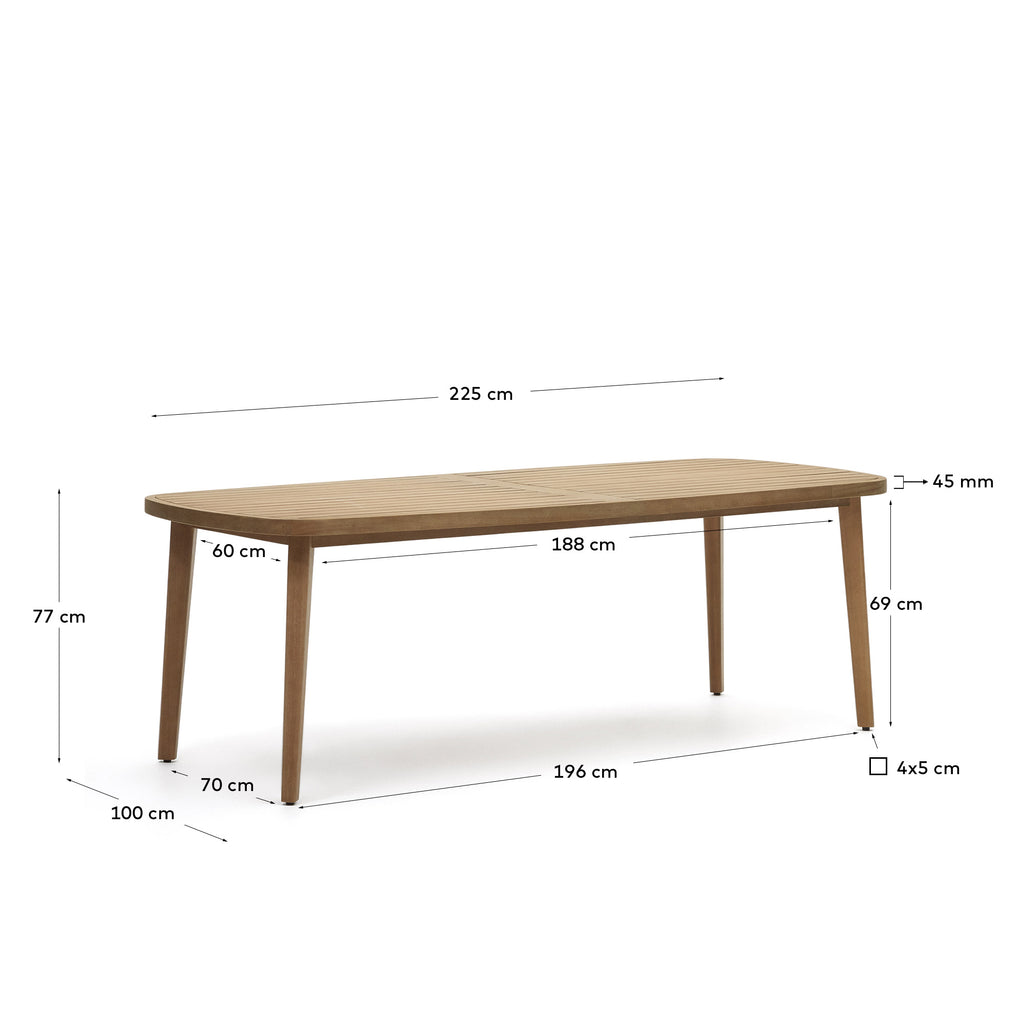 Maset 100% outdoor suitable table in solid eucalyptus wood, 225 x 100 cm, FSC