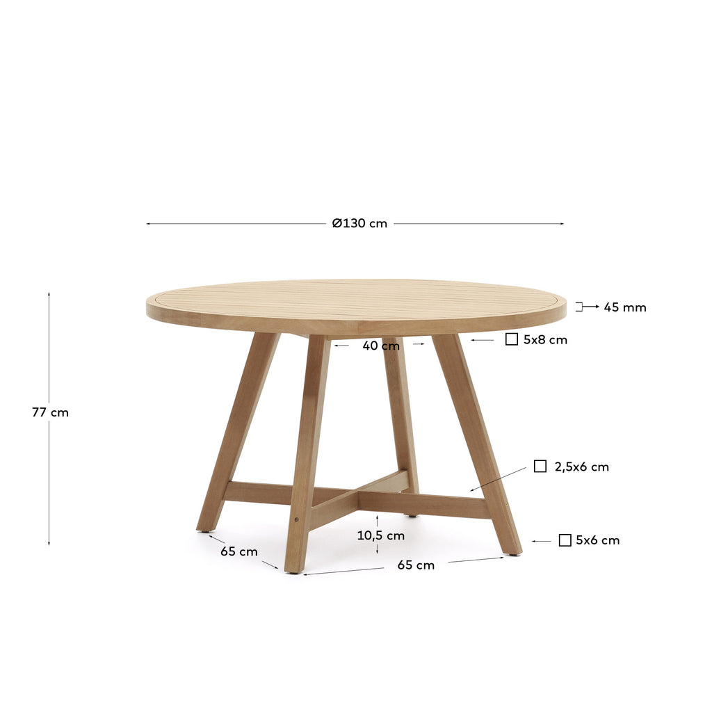 Urgell 100% outdoor suitable round table in solid eucalyptus wood, Ø 130 cm FSC