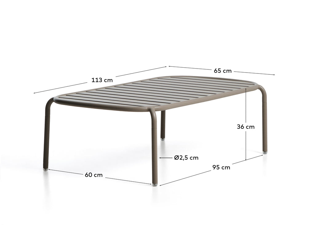 Joncols outdoor coffee table in aluminium with taupe painted finish Ø 113 x 65cm