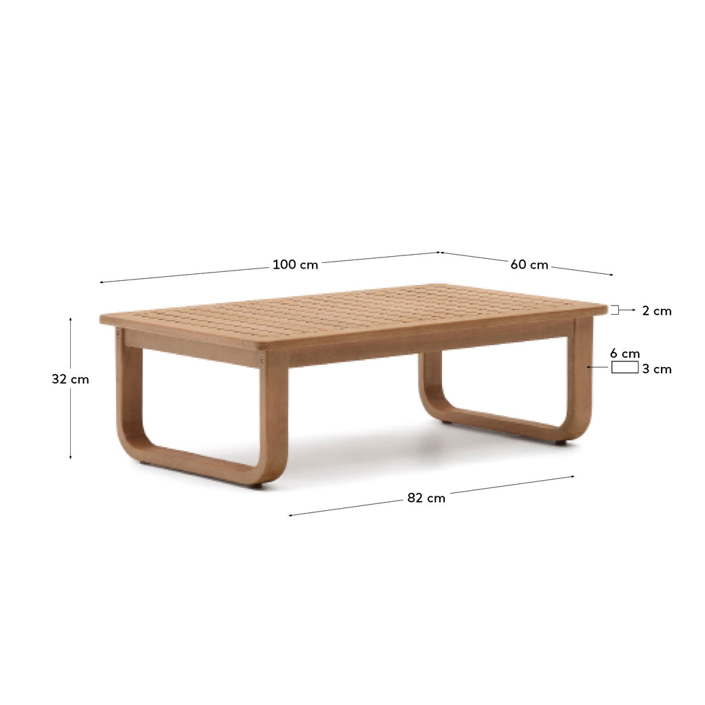 Sacaleta solid eucalyptus wood coffee table, 100% outdoor suitable 100 x 60 cm