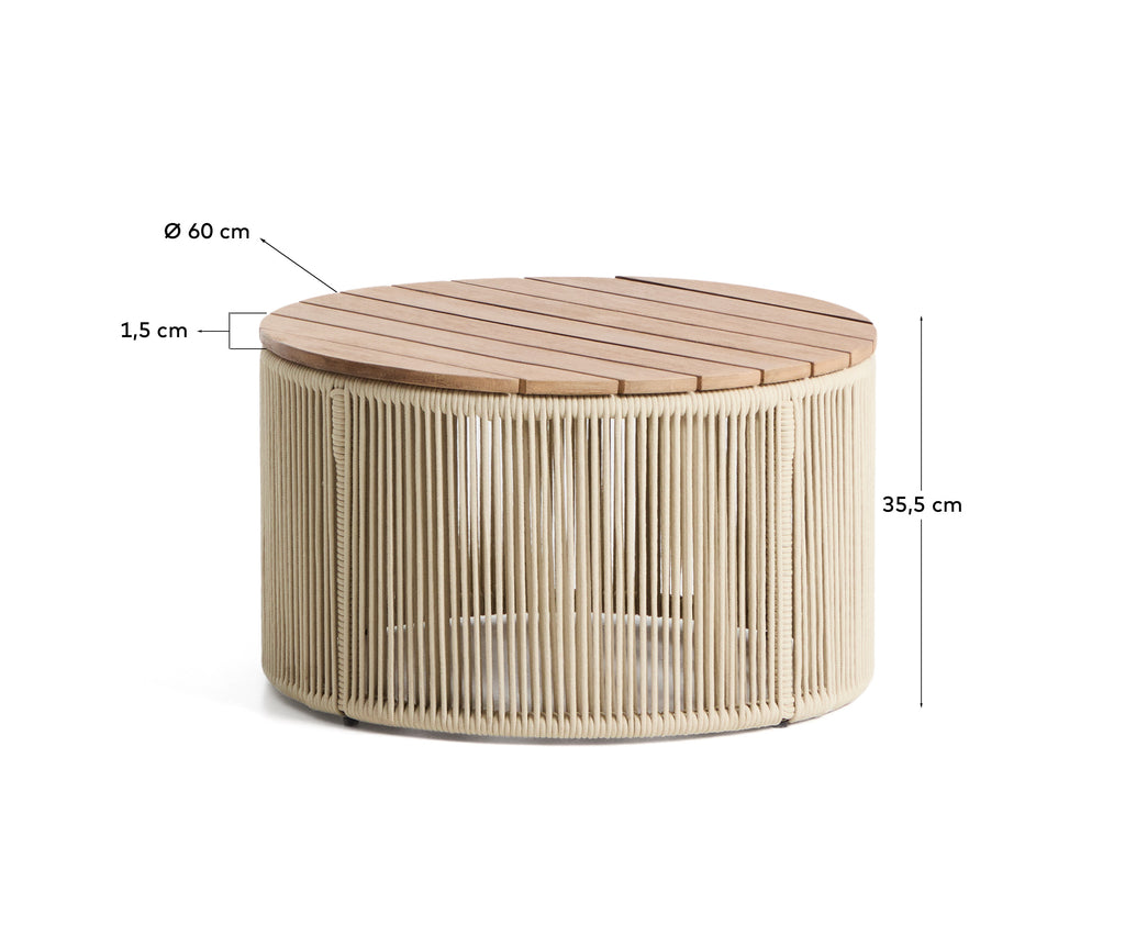 Dandara coffee table in steel, ecru rope cord and solid acacia wood Ø60cm FSC 100%