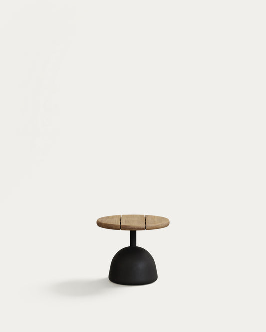 Saura coffee table with natural finish acacia top and black cement base Ø43x35cm
