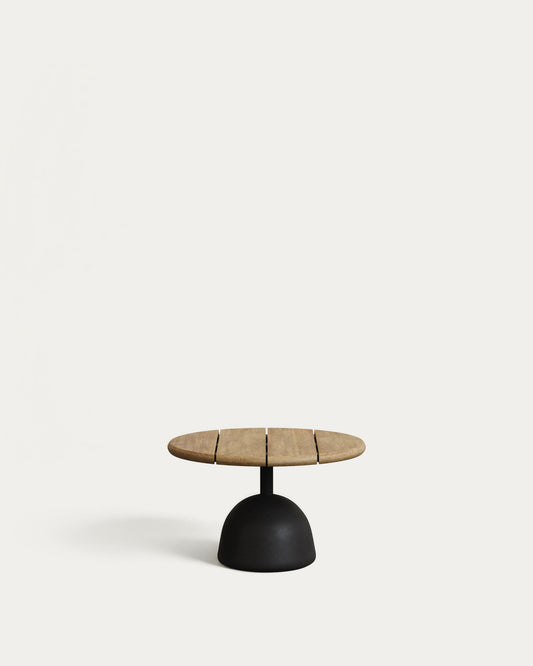 Saura coffee table with natural finish acacia top and black cement base Ø55x35cm