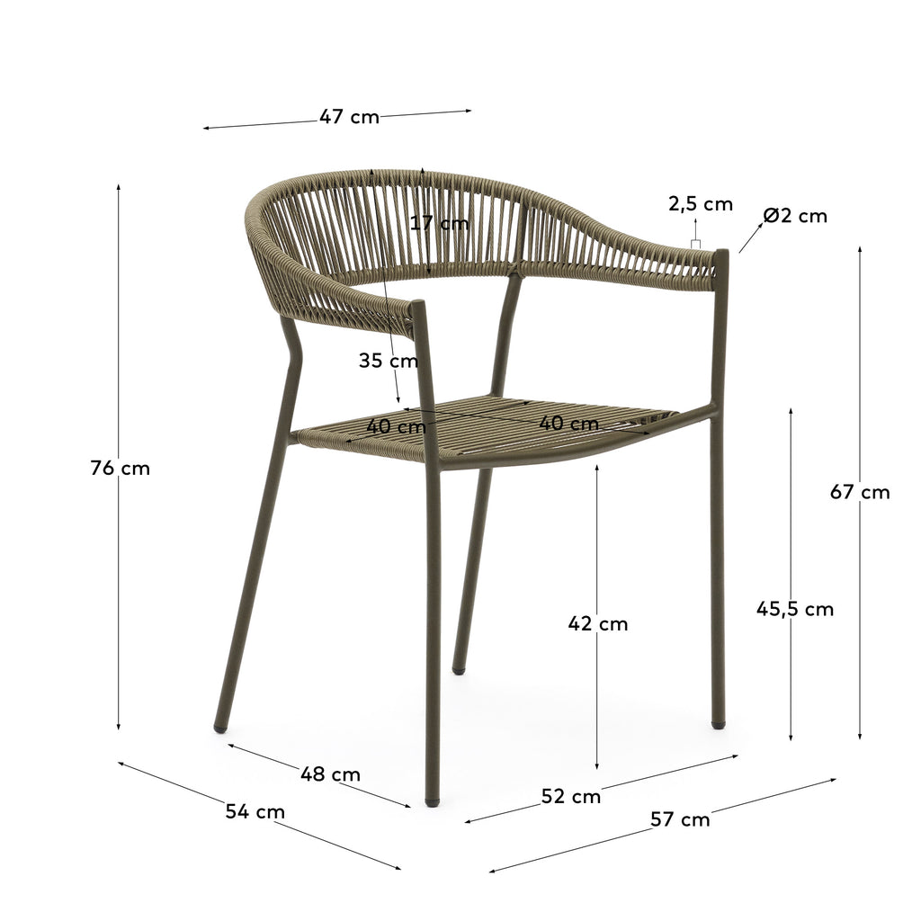 Futadera stackable outdoor chair in green synthetic cord and green painted steel