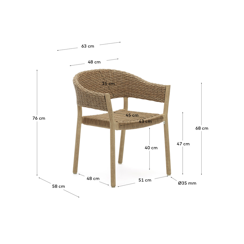 Pola 100% outdoor stackable chair in solid eucalyptus and faux-rattan with a natural finish, FSC
