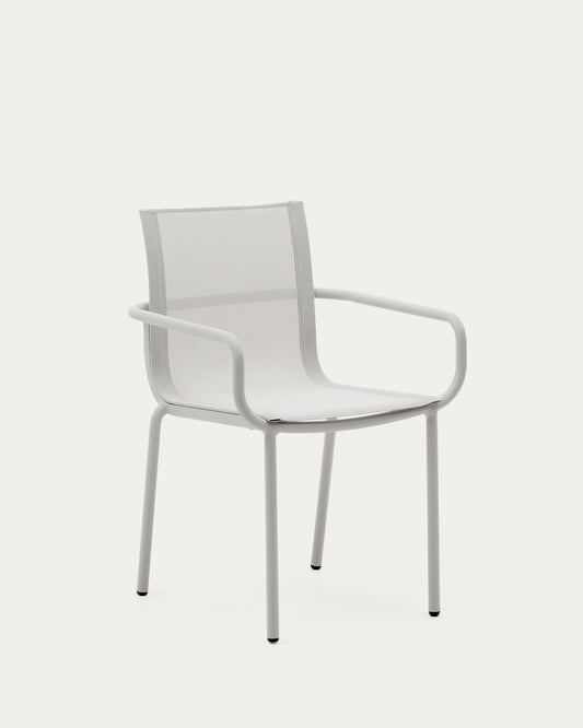 Galdana stackable outdoor chair made of aluminum with a light grey painted finish