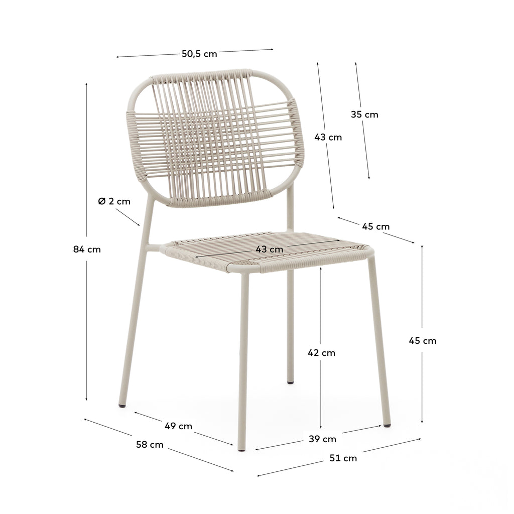 Talaier stackable outdoor chair  made of synthetic rope and galvanized steel in beige finish