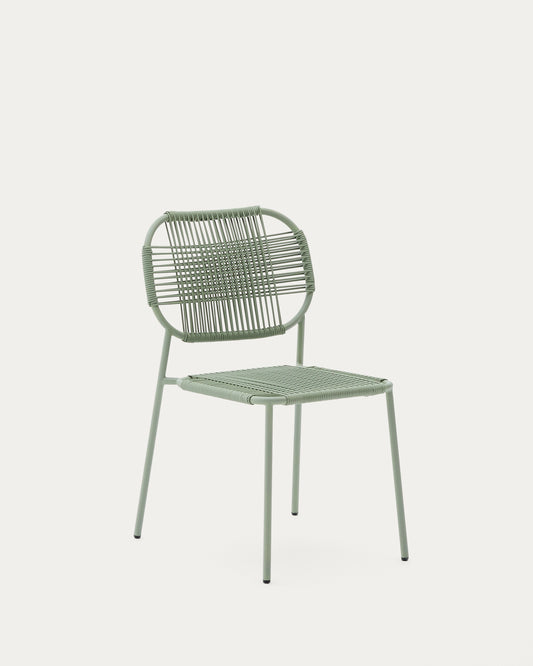 Talaier stackable outdoor chair made from synthetic cord and galvanised turquoise steel