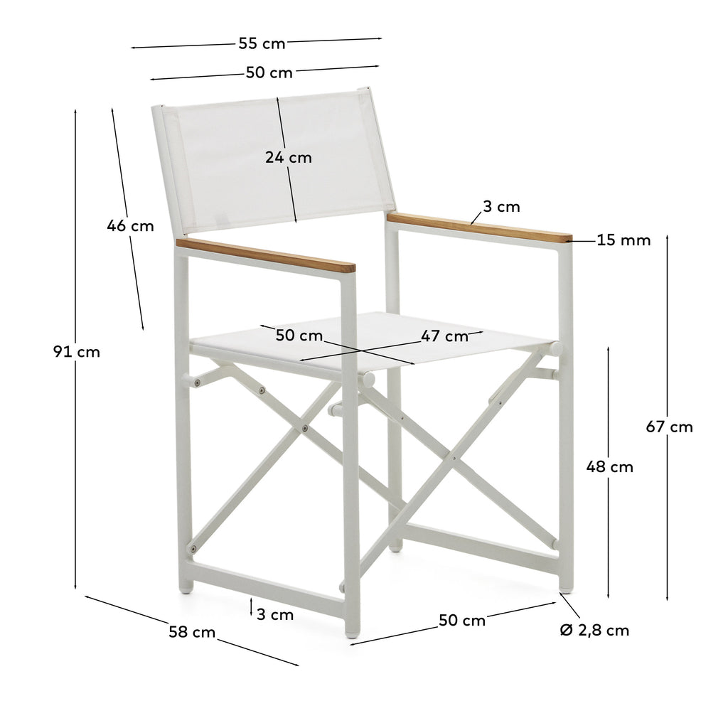 Llado white aluminium folding chair with solid teak armrests 100% outdoor suitable