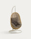 Cira light grey hanging armchair with natural finish