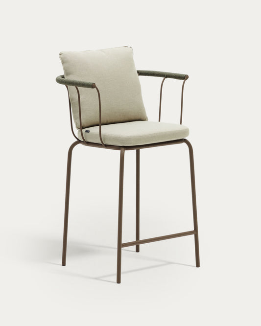 Salguer stackable stool in cord and steel with a brown painted finish, 66 cm