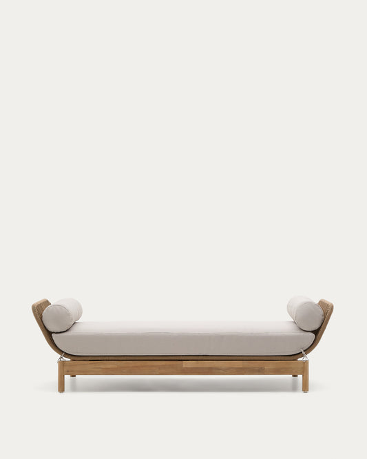 Catalina sun lounger, in beige cord and solid FSC 100% acacia wood