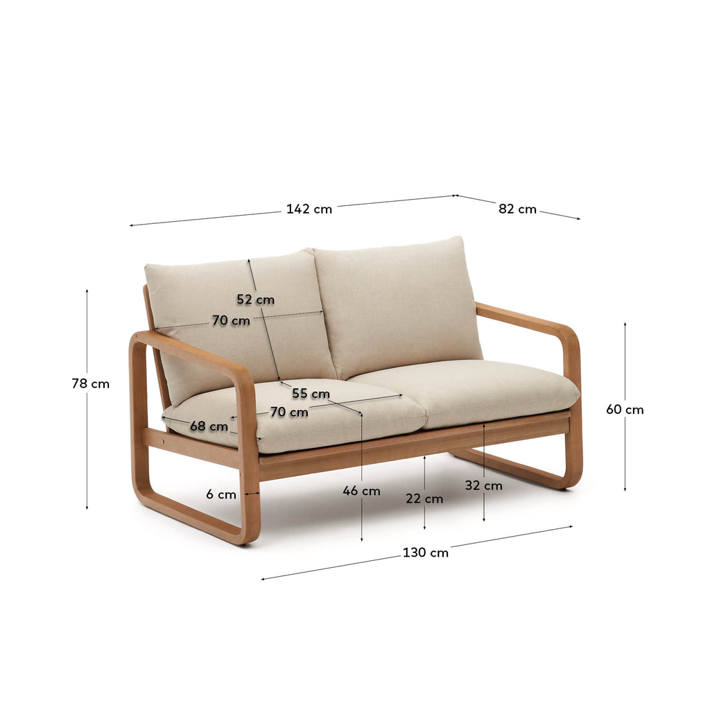 Sacaleta 2 seater sofa, made from solid eucalyptus wood 142 cm