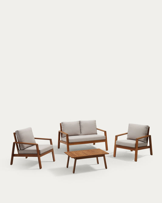 Frares set, 2 seater sofa, 2 armchairs & coffee table, made from solid acacia wood