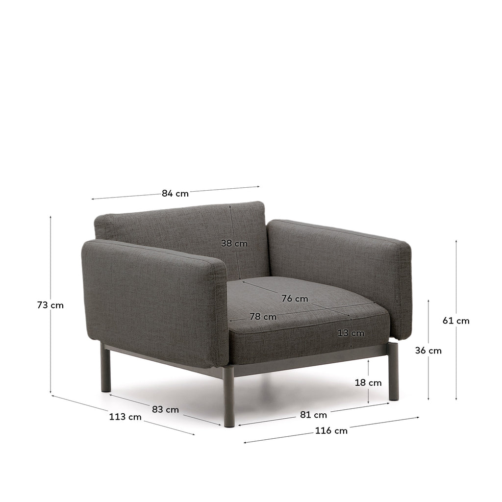 Sorells modular outdoor armchair in aluminium with a grey finish