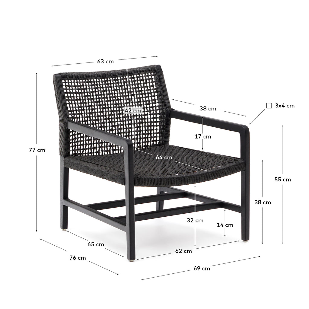 Sabolla armchair made of solid teak wood in a black finish