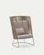 Saconca outdoor armchair with high backrest made of rope cord and beige galvanised steel
