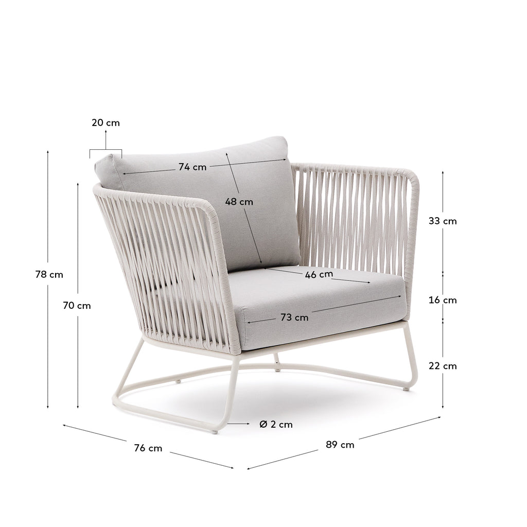 Saconca outdoor armchair in rope cord and grey galvanised steel