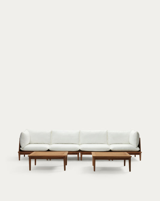 Portitxol set of 2 corner armchairs, 2 armchairs and 2 coffee tables in solid teak