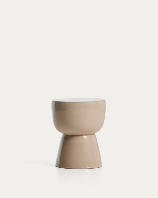 Mesquida outdoor side table in ceramic with glazed ecru finish Ø 36cm