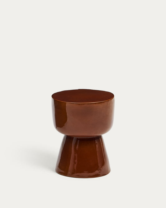 Mesquida outdoor side table in ceramic with glazed terracotta finish Ø 36cm