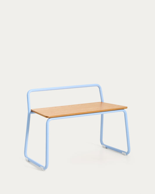 Tinn ash veneer bench with a blue metal structure, 75 cm