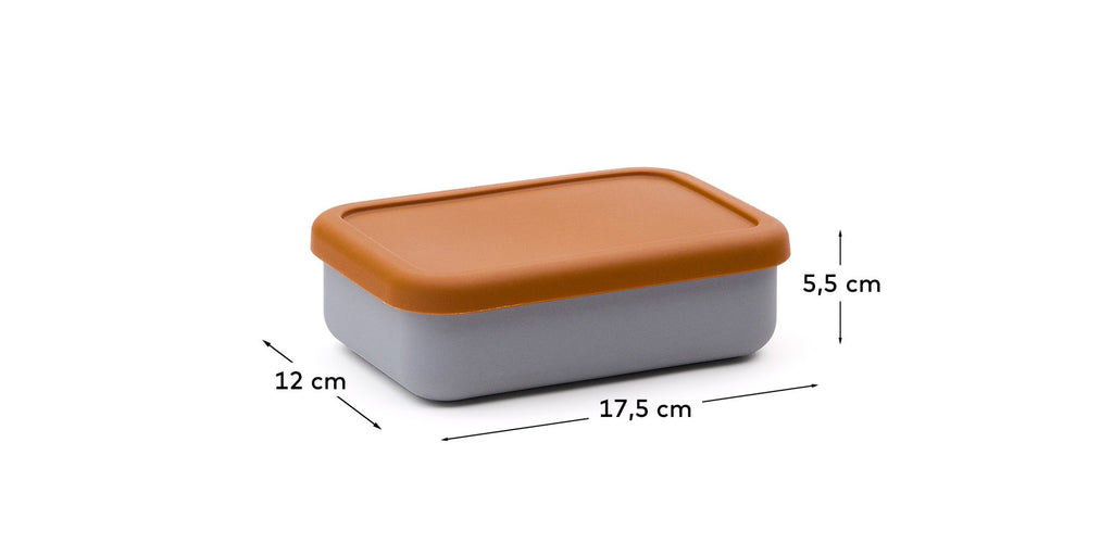 Lili lunch box in orange and blue silicone