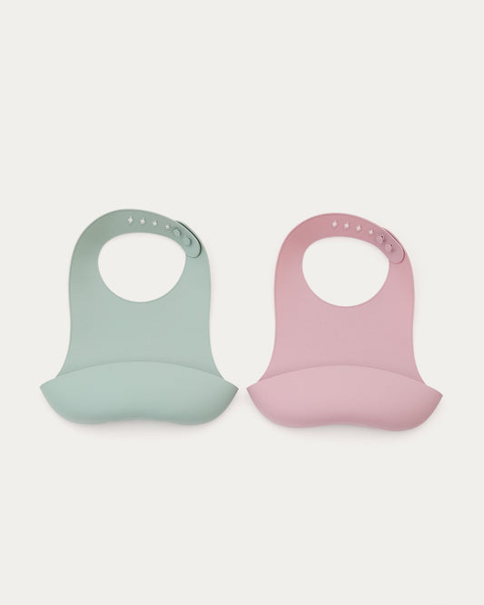 Lili set of two bibs in pink and turquoise silicone