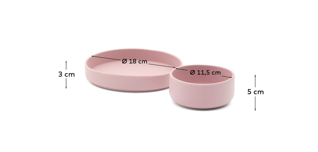 Lili plate and bowl set in pink silicone