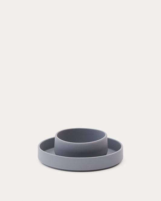 Lili plate and bowl set in blue silicone