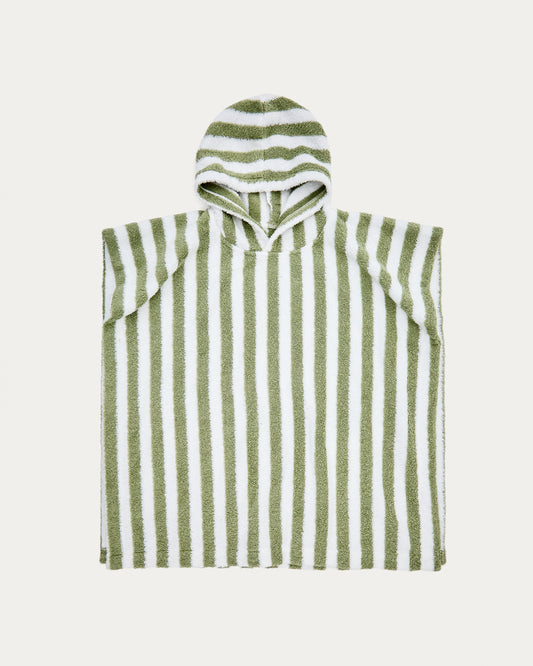 Nuni cotton poncho towel with white and green stripes size 2/3 years