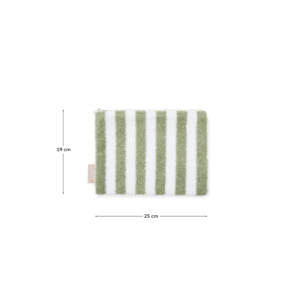 Nuni cotton toiletries bag with green and white stripes