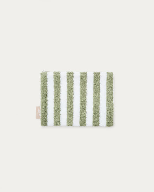 Nuni cotton toiletries bag with green and white stripes