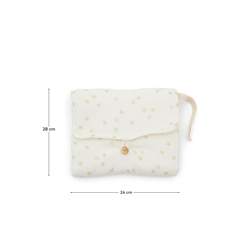 Olna travel changing mat in 100% cotton with a sun print