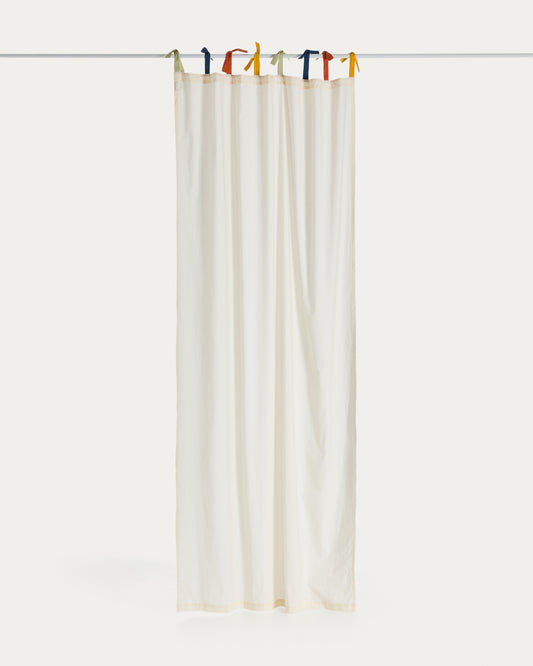 Zelda white 100% cotton curtain with multicoloured ties 135 x 270cm